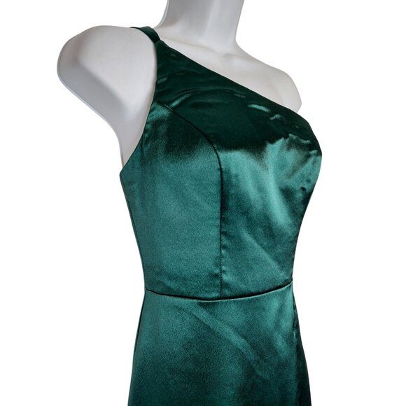 AZAZIE Green Satin One-Shoulder Midi Dress With Adjustable Straps - Picture 10 of 16